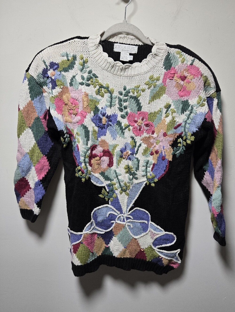 Vintage Floral Sweater Size Medium Flowers Argyle Colorful 80s 90s Derry Girls